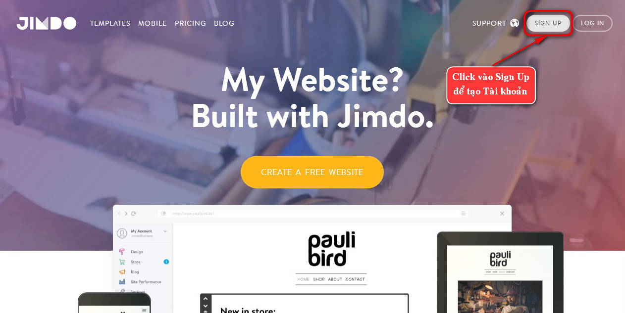 Phần mềm tạo web Jimdo