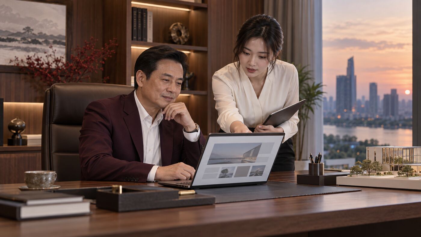 Góc làm việc minh họa chủ đề công ty thiết kế website giới thiệu doanh nghiệp