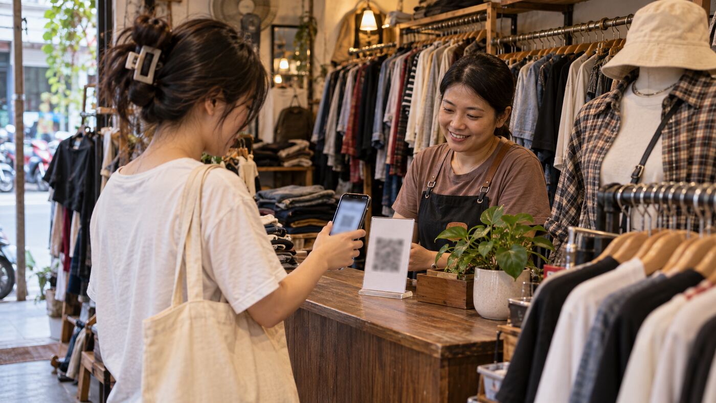 khách quét VietQR là gì ở quầy tiệm đồ cũ